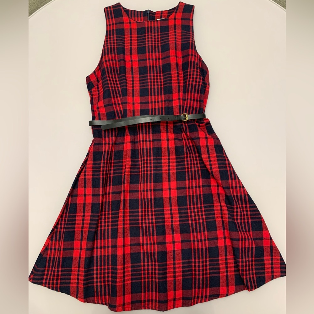 Simons Twik Red/Navy Plaid Mini Dress | Medium